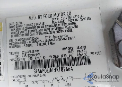 2017 Ford Fusion Hybrid Se from USA, damaged, VIN 3FA6P0LU6HR182664
